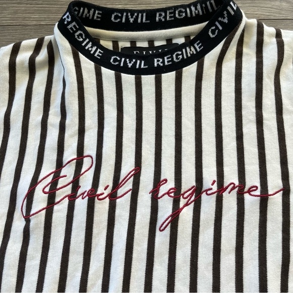Civil Regime Shirt Mens Striped Crew Neck Logo Embroidered Pullover Size Medium - Picture 3 of 8